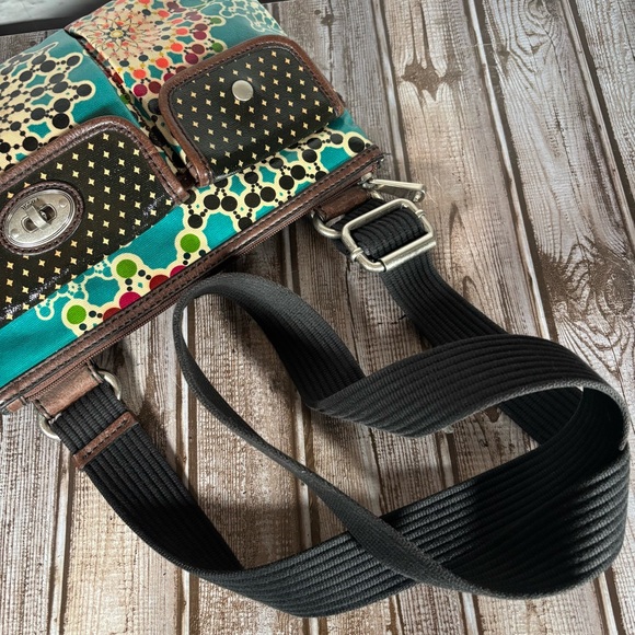 Fossil Key Per Kaleidoscope Crossbody Bag Coated Canvas Geometric Boho Purse - Picture 7 of 8